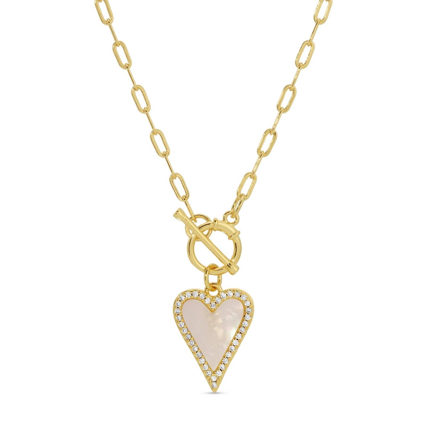 Mother Of Pearl Pave Heart Toggle Necklace