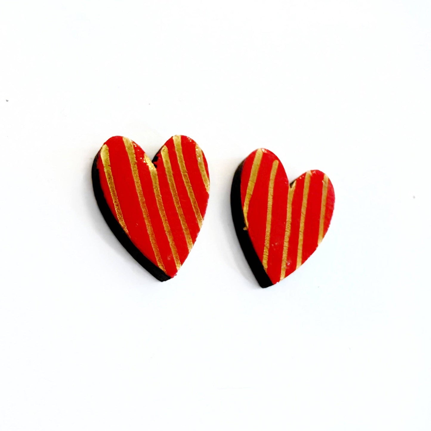 Red and Gold Striped Heart Small Stud Earring - Valentine's Day