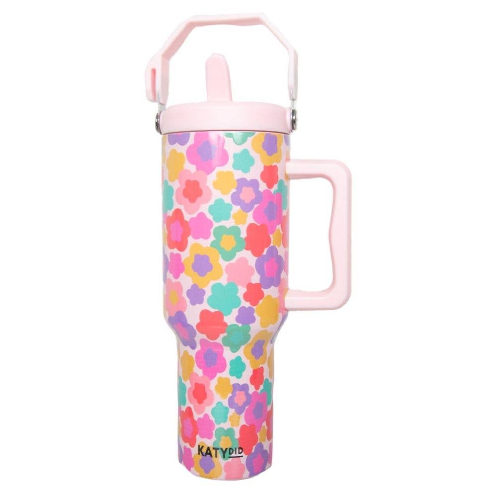 Groovy Multicolored Flowers Tumbler with Straw