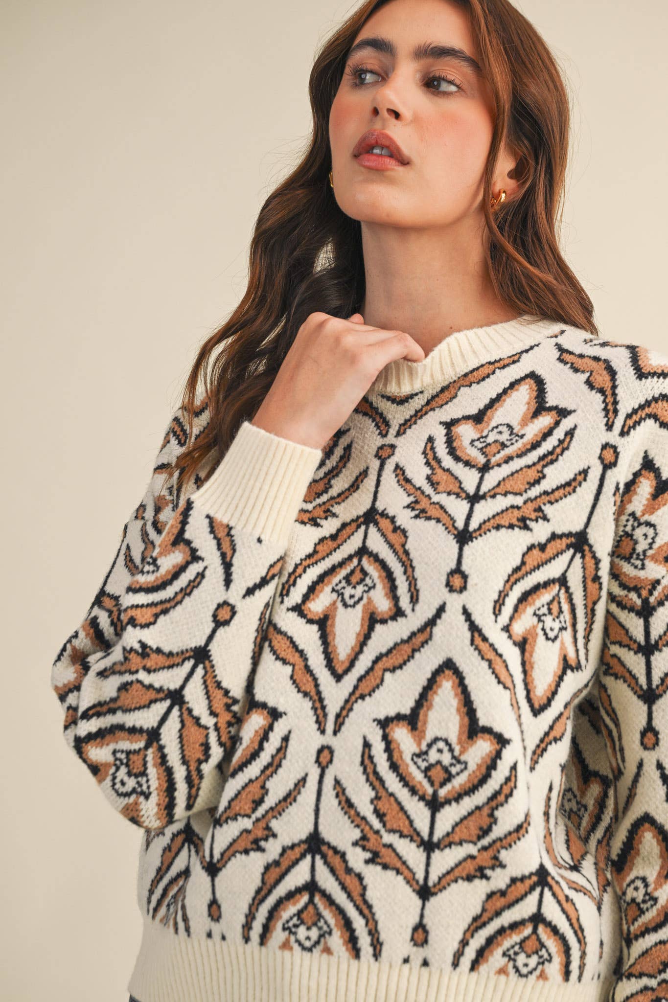 FLORAL PATTERN KNIT SWEATER MSW11095